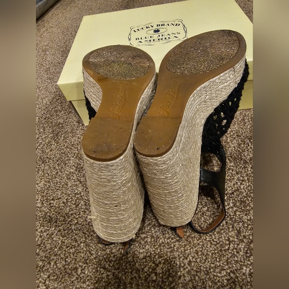 Lucky Brand Heels Womens 8 Rilo Macrame Crochet Platform Sandals BK Fabric. - Picture 5 of 12